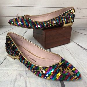Chinese Laundry 8 Sequins Flats Point Toe Multi